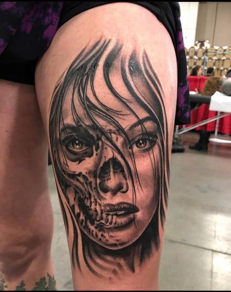 Tattoos - Oak Adams half skull Half woman face - 141696